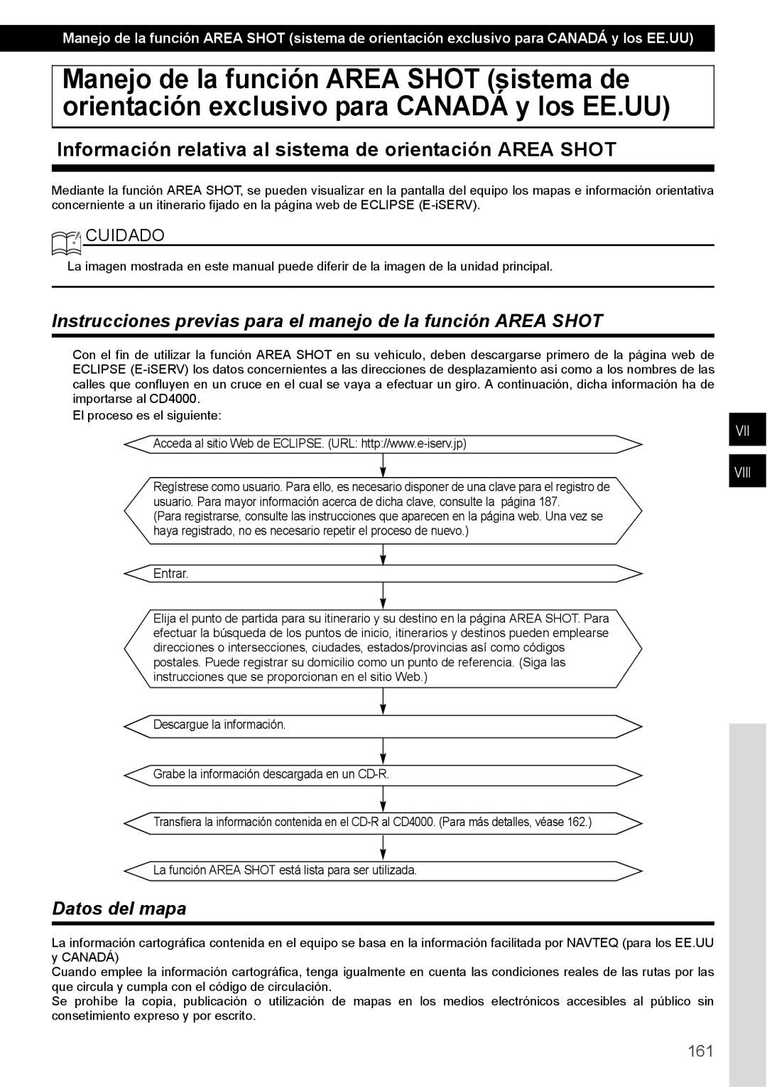 Eclipse - Fujitsu Ten CD4000 manual Información relativa al sistema de orientación Area Shot, Datos del mapa, 161 