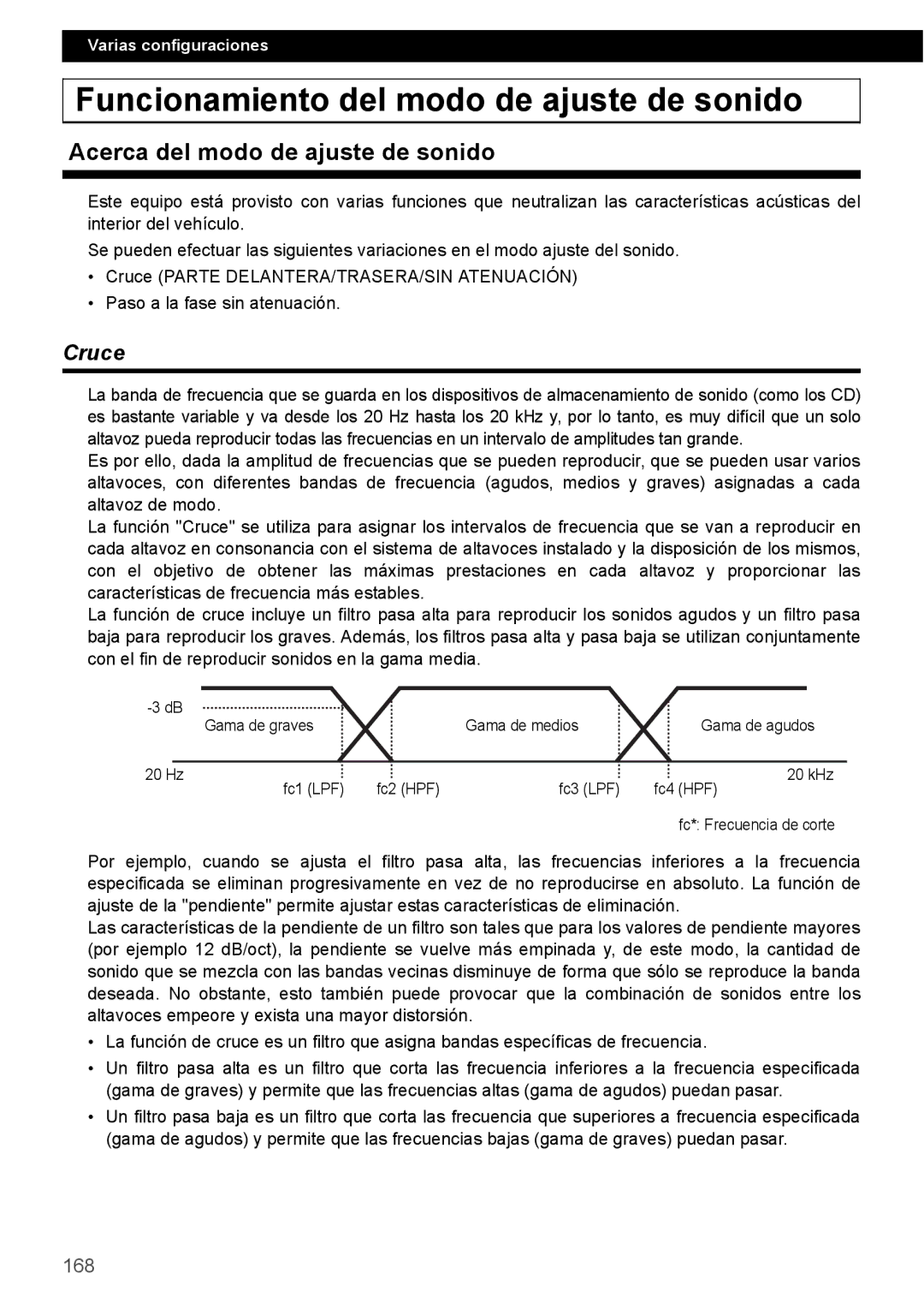 Eclipse - Fujitsu Ten CD4000 Funcionamiento del modo de ajuste de sonido, Acerca del modo de ajuste de sonido, Cruce, 168 