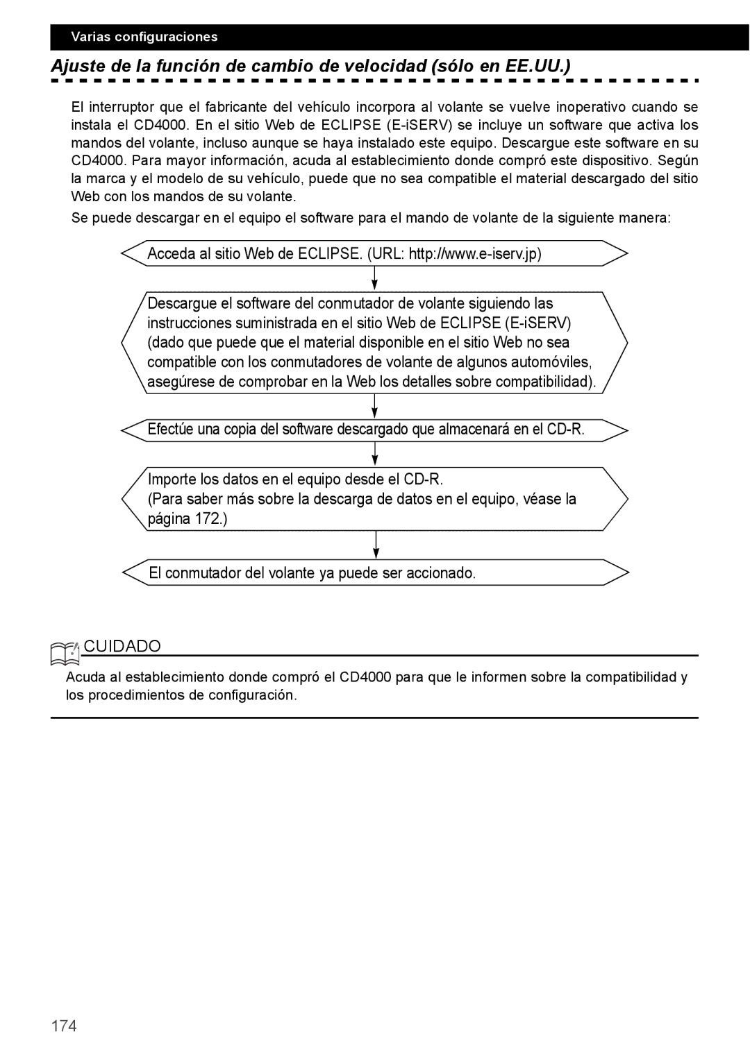 Eclipse - Fujitsu Ten CD4000 manual Ajuste de la función de cambio de velocidad sólo en EE.UU, 174 