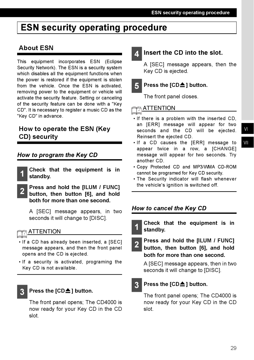 Eclipse - Fujitsu Ten CD4000 manual ESN security operating procedure, About ESN, How to operate the ESN Key CD security 