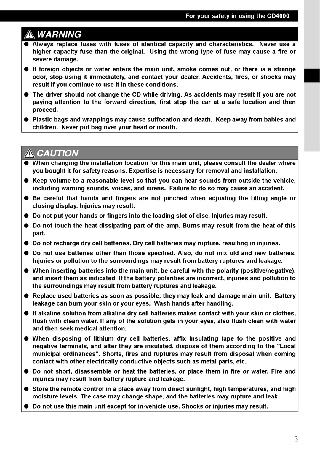 Eclipse - Fujitsu Ten manual For your safety in using the CD4000 