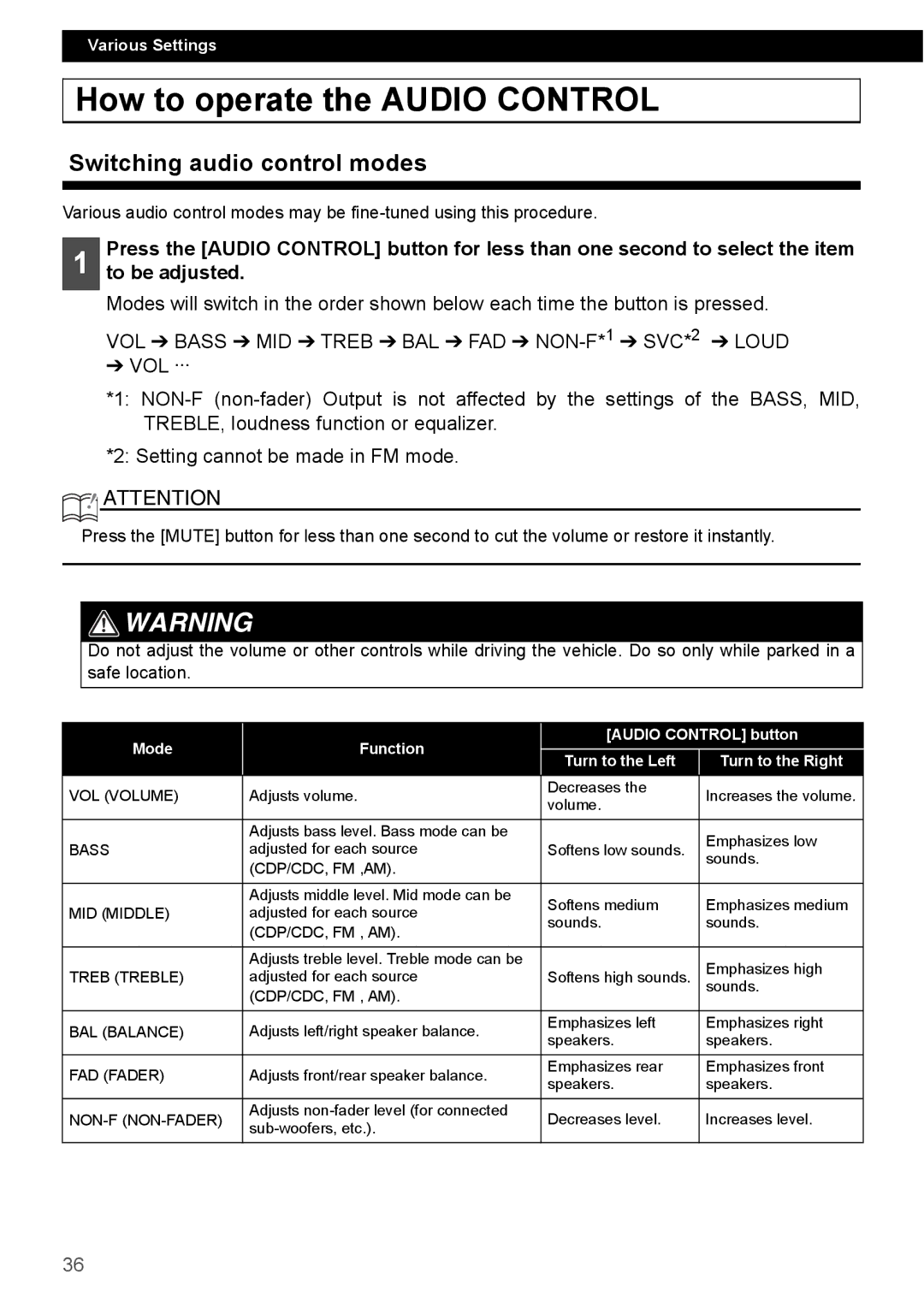 Eclipse - Fujitsu Ten CD4000 manual How to operate the Audio Control, Switching audio control modes 