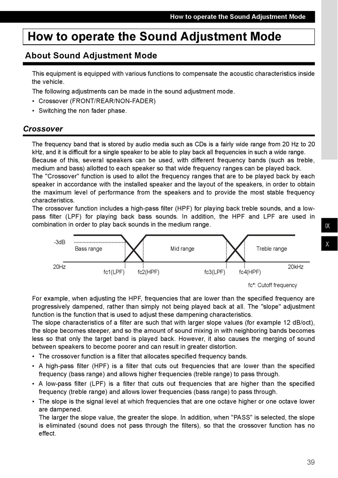 Eclipse - Fujitsu Ten CD4000 manual How to operate the Sound Adjustment Mode, About Sound Adjustment Mode, Crossover 