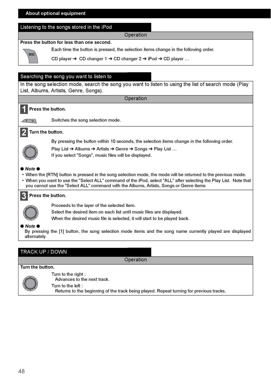 Eclipse - Fujitsu Ten CD4000 manual Listening to the songs stored in the iPod, Searching the song you want to listen to 