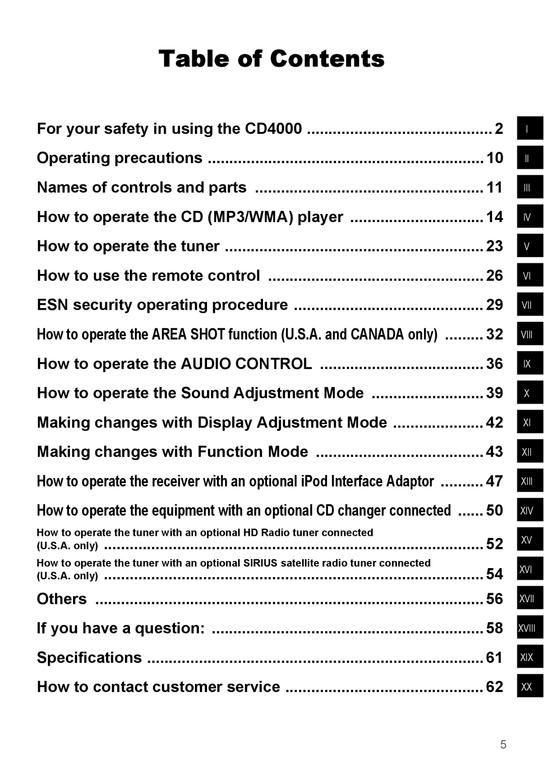 Eclipse - Fujitsu Ten CD4000 manual Table of Contents 