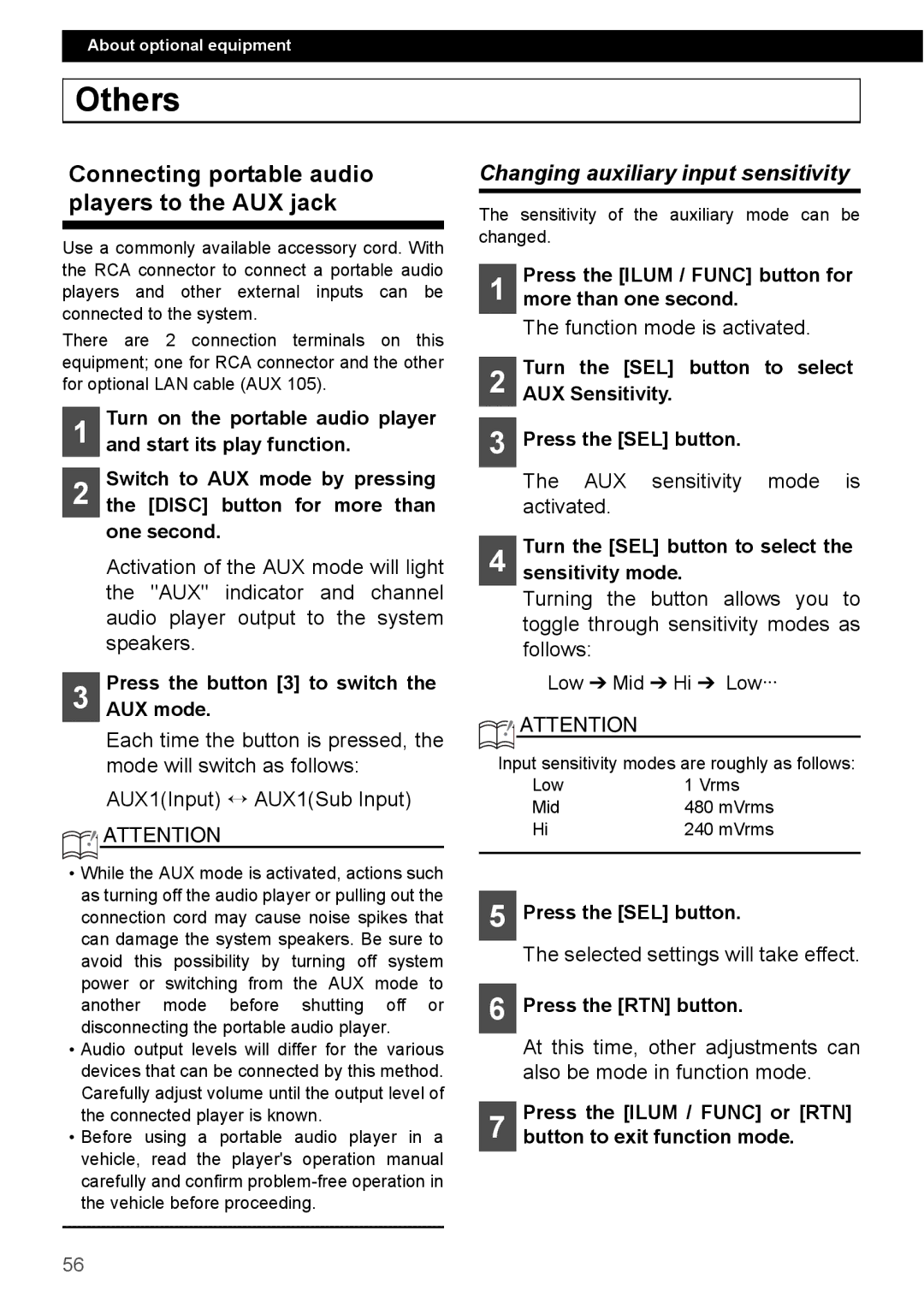 Eclipse - Fujitsu Ten CD4000 manual Others, Connecting portable audio players to the AUX jack 