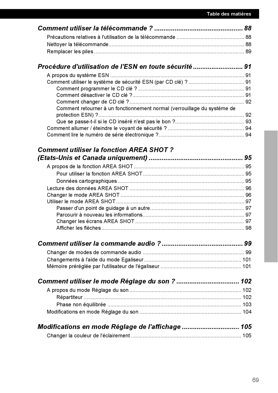 Eclipse - Fujitsu Ten CD4000 manual Comment utiliser la fonction Area Shot ?, 102, 105 