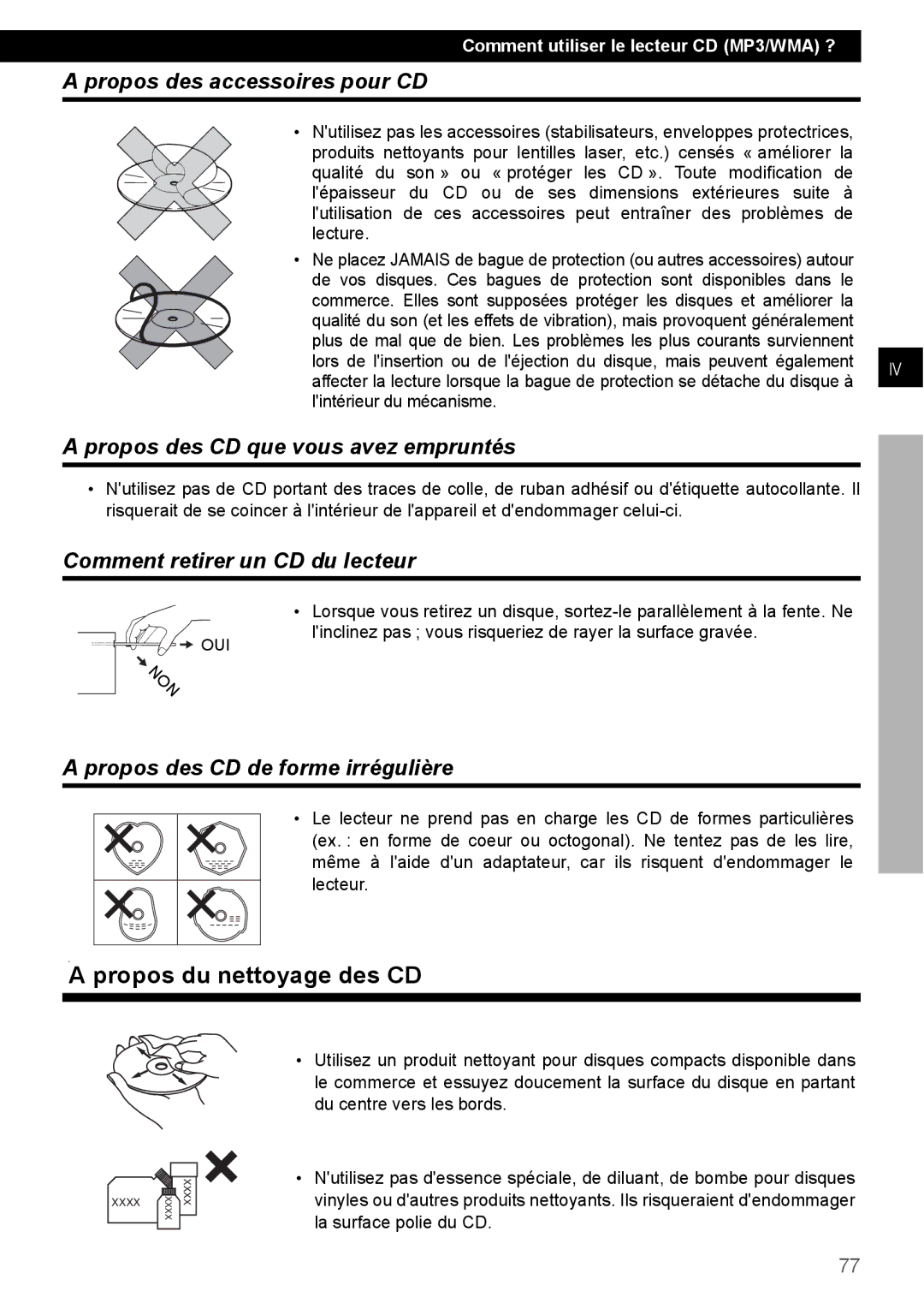 Eclipse - Fujitsu Ten CD4000 Propos du nettoyage des CD, Propos des accessoires pour CD, Comment retirer un CD du lecteur 