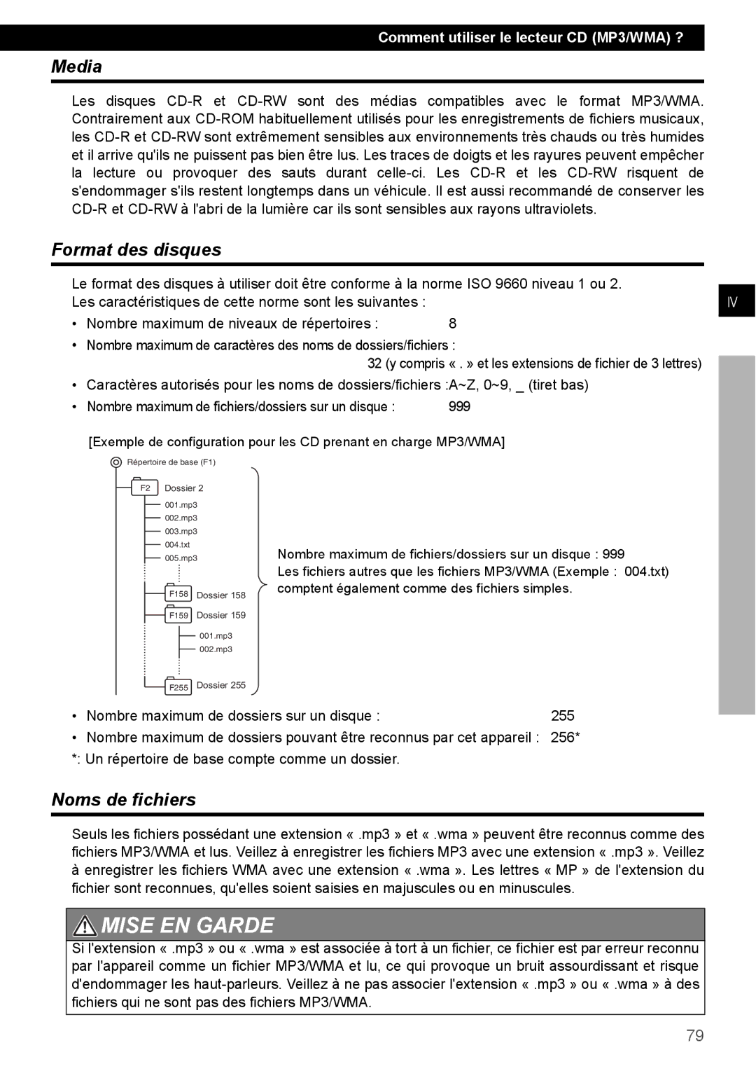 Eclipse - Fujitsu Ten CD4000 manual Format des disques, Noms de fichiers, 999 