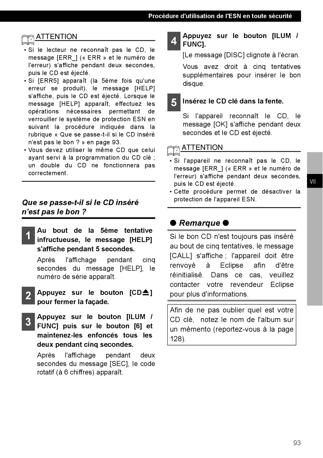 Eclipse - Fujitsu Ten CD4000 manual Que se passe-t-il si le CD inséré nest pas le bon ?, AppuyezFUNC. sur le bouton Ilum 