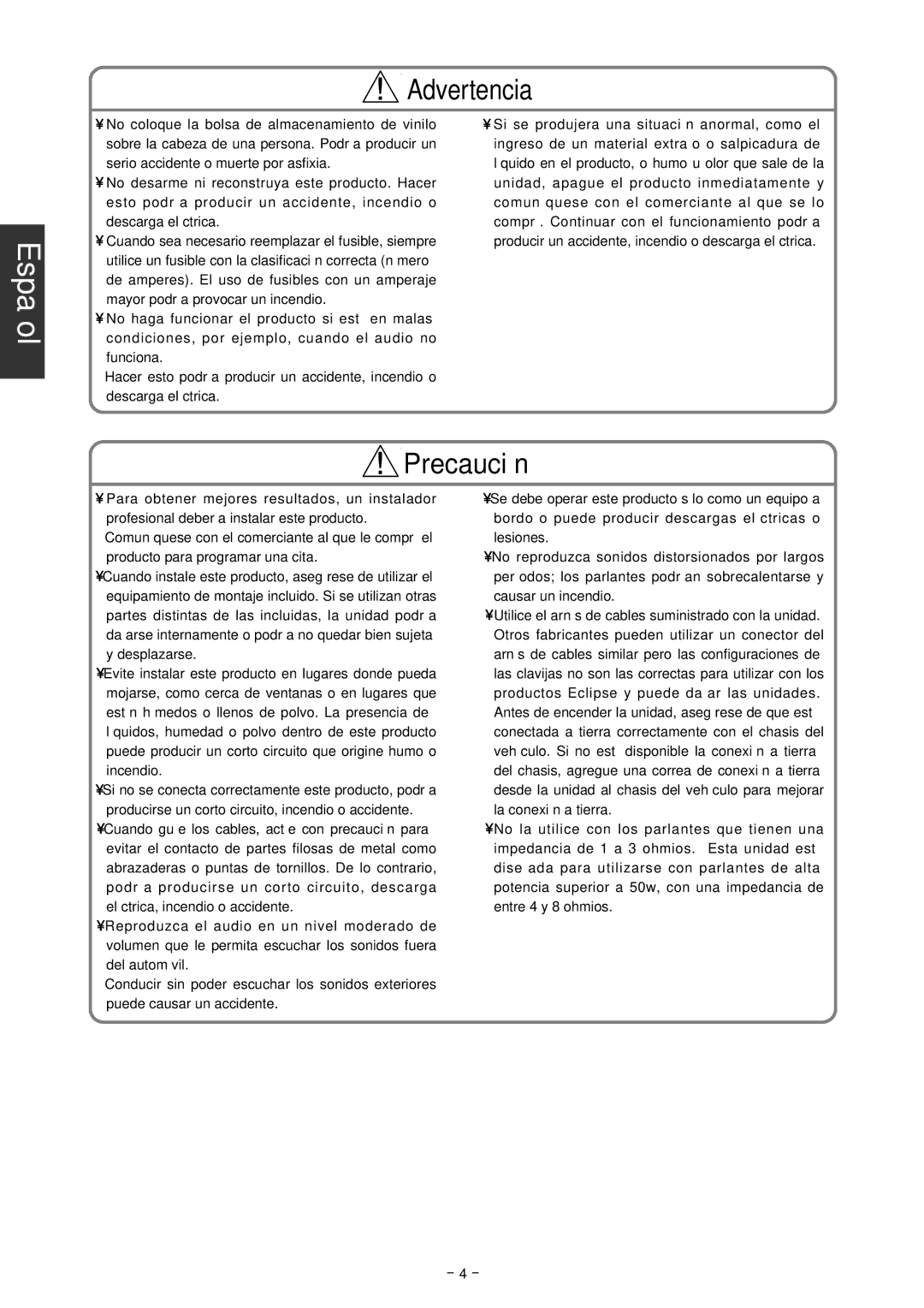 Eclipse - Fujitsu Ten CD5000, CD4000 installation manual Precaución 