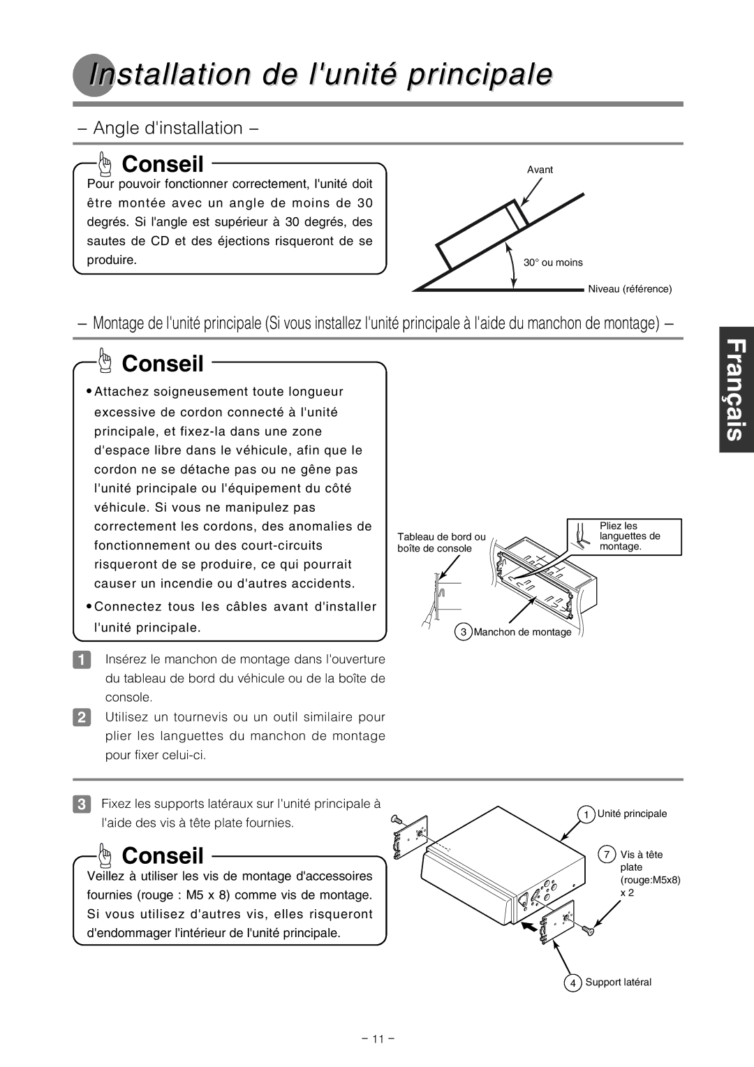 Eclipse - Fujitsu Ten CD4000, CD5000 installation manual Installation de lunité principale, Français Français 