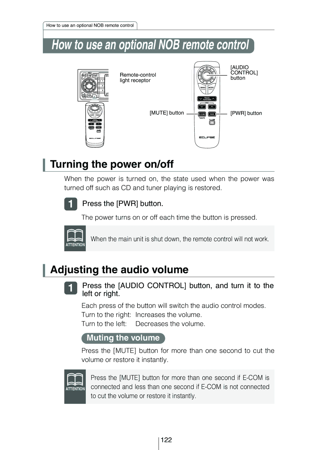 Eclipse - Fujitsu Ten CD5444 owner manual Press the Audio Control button, and turn it to, Left or right 