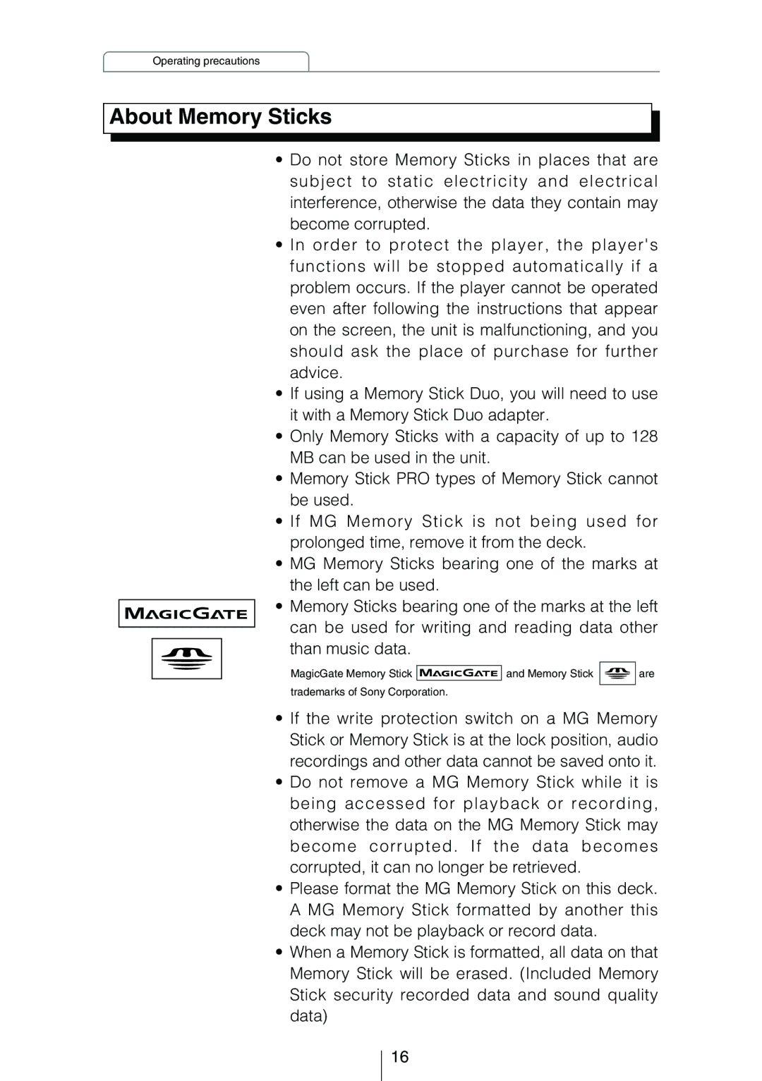 Eclipse - Fujitsu Ten CD5444 owner manual About Memory Sticks 