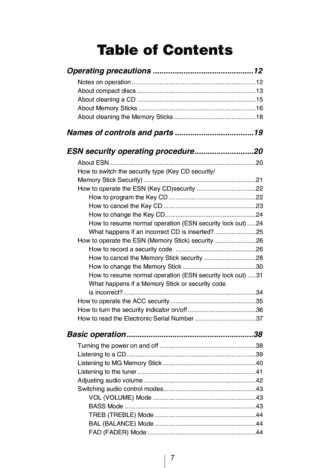 Eclipse - Fujitsu Ten CD5444 owner manual Table of Contents 