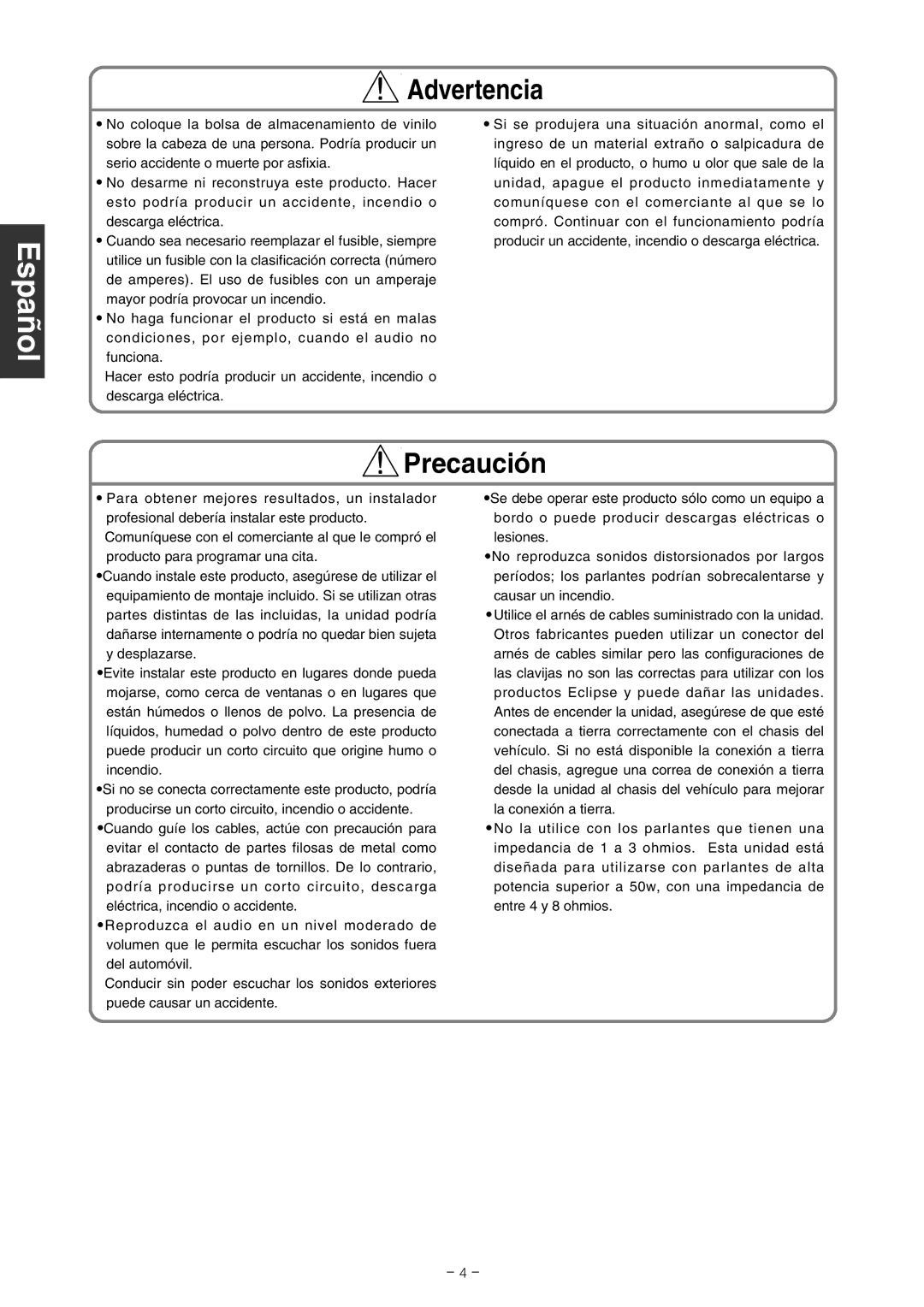 Eclipse - Fujitsu Ten CD7000 installation manual Precaución 