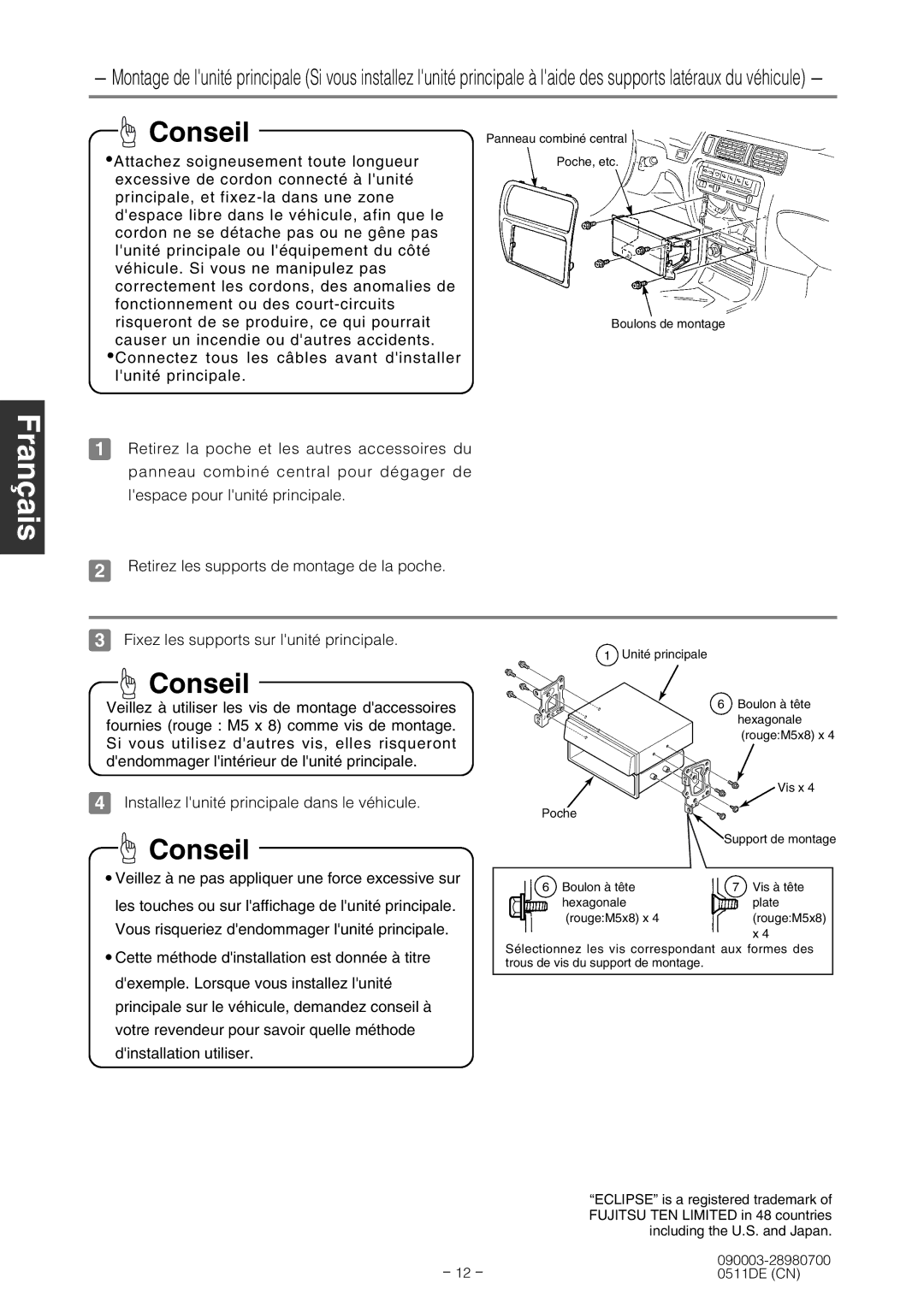 Eclipse - Fujitsu Ten CD7000 installation manual Deutsch English Français Français Italiano Nederlands 