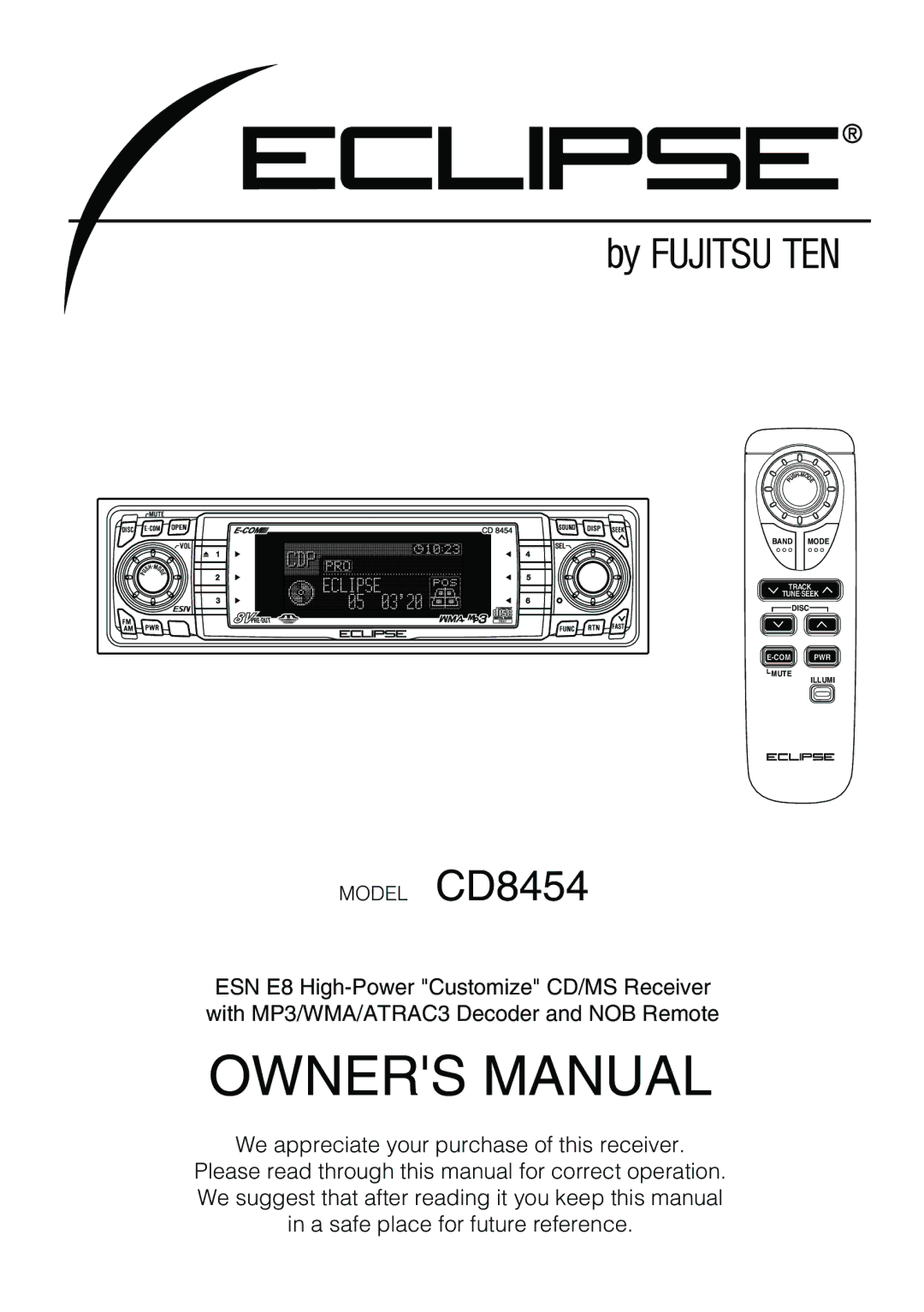 Eclipse - Fujitsu Ten owner manual Model CD8454 