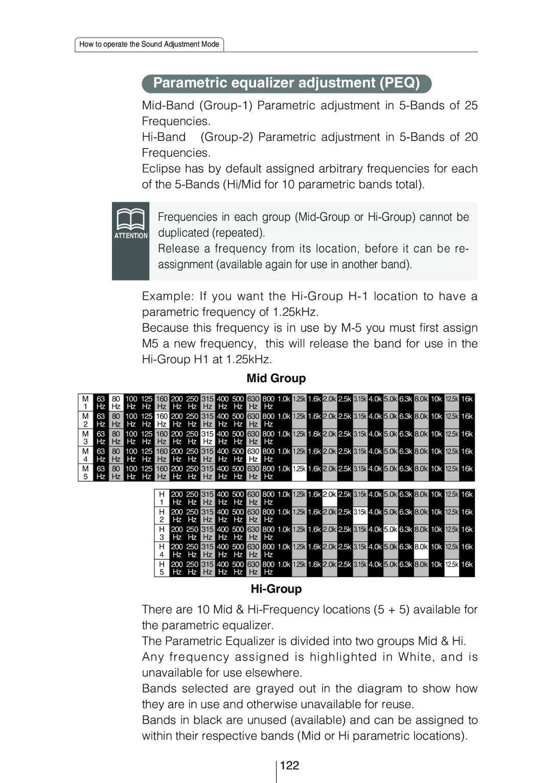 Eclipse - Fujitsu Ten CD8454 owner manual Parametric equalizer adjustment PEQ, Hi-Group 