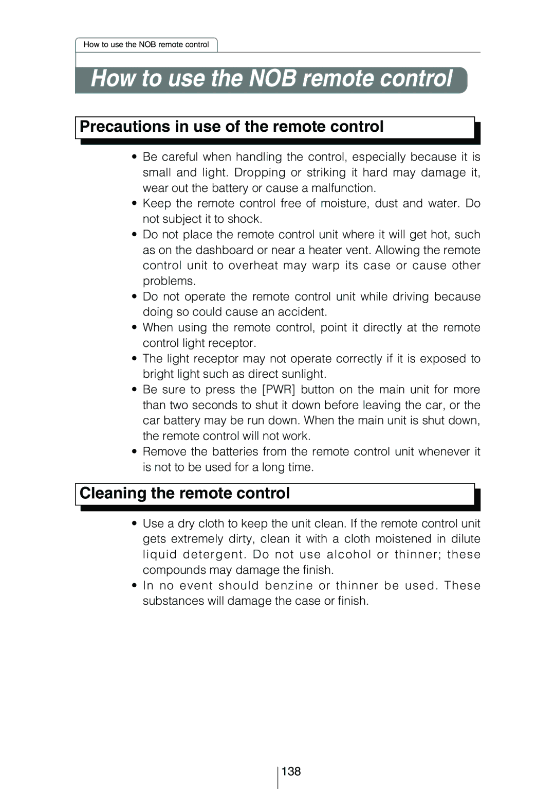 Eclipse - Fujitsu Ten CD8454 owner manual How to use the NOB remote control, Precautions in use of the remote control 