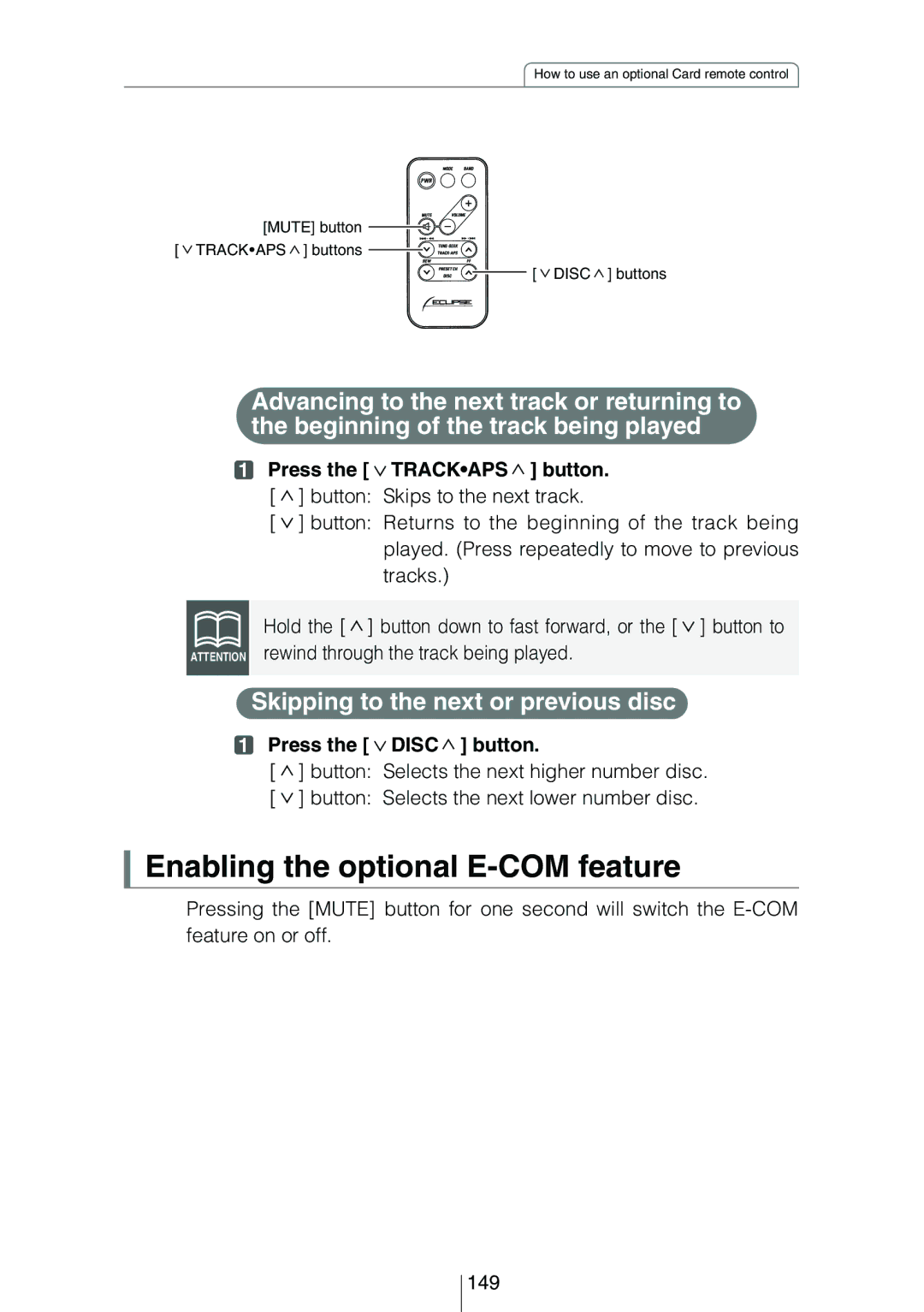 Eclipse - Fujitsu Ten CD8454 owner manual Skipping to the next or previous disc 