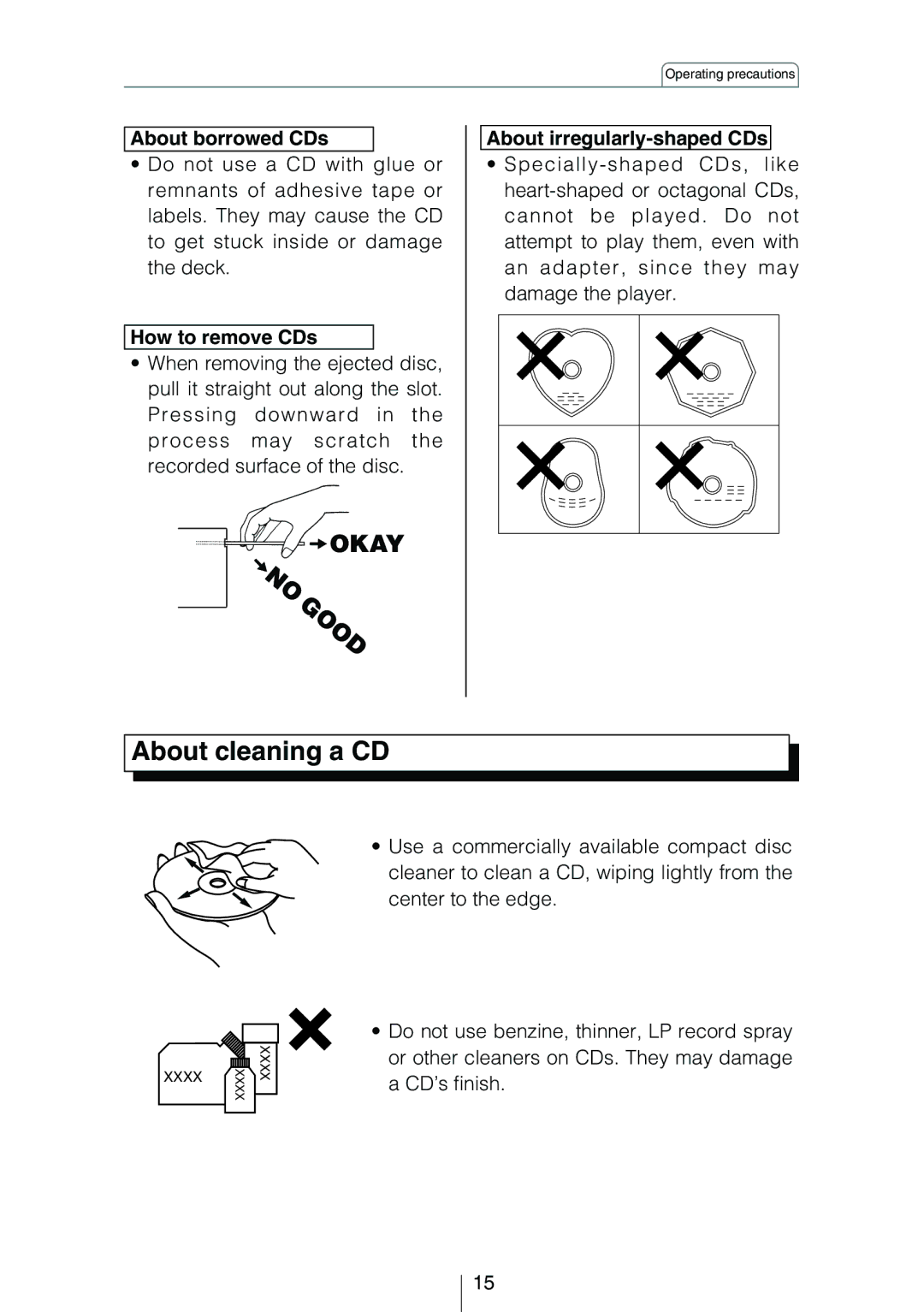 Eclipse - Fujitsu Ten CD8454 owner manual About borrowed CDs, How to remove CDs, About irregularly-shaped CDs 