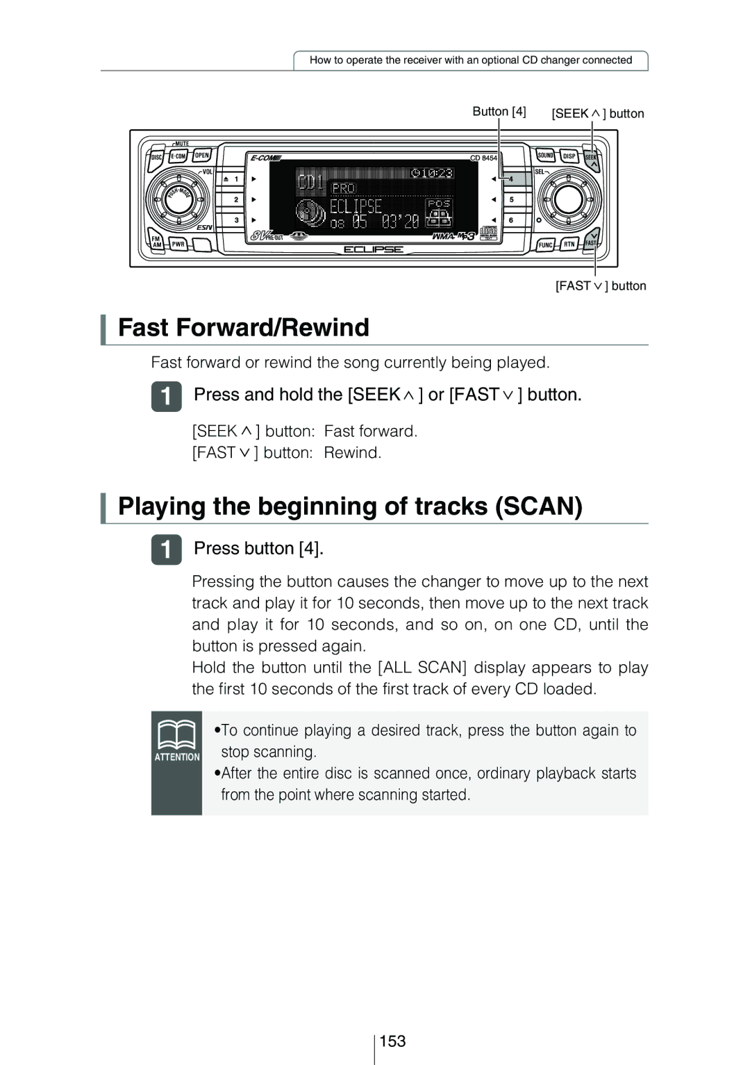 Eclipse - Fujitsu Ten CD8454 owner manual Fast button 