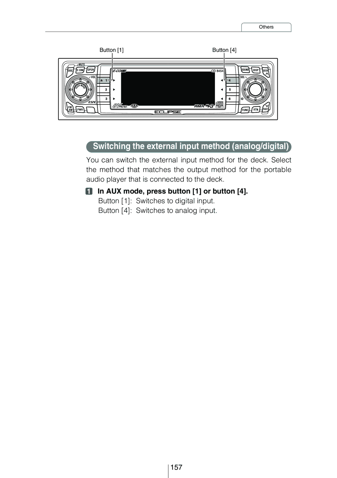 Eclipse - Fujitsu Ten CD8454 Switching the external input method analog/digital, Button 4 Switches to analog input 157 