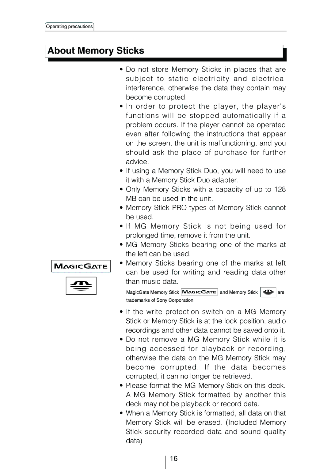 Eclipse - Fujitsu Ten CD8454 owner manual About Memory Sticks 