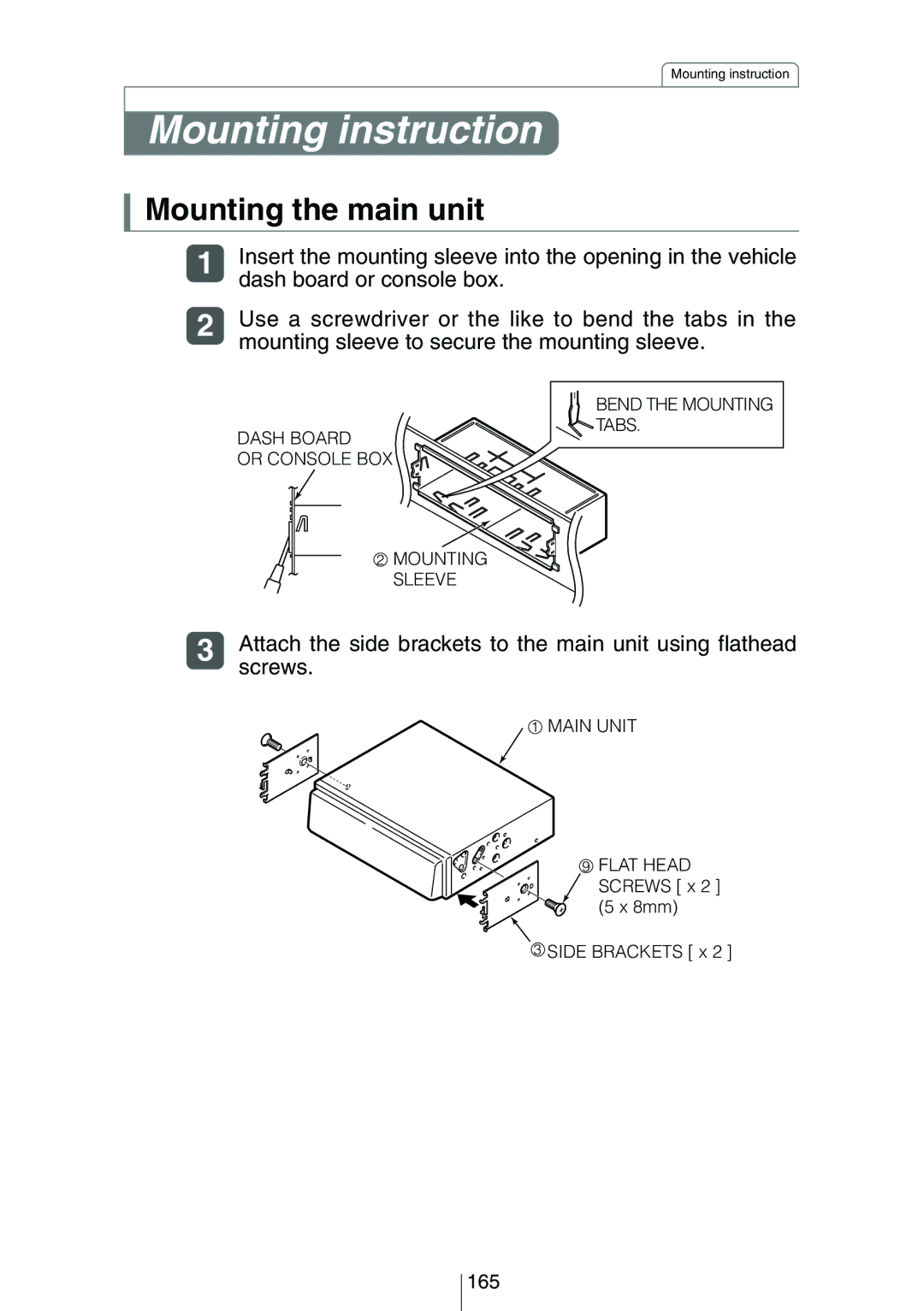 Eclipse - Fujitsu Ten CD8454 owner manual Mounting instruction, Mounting the main unit 