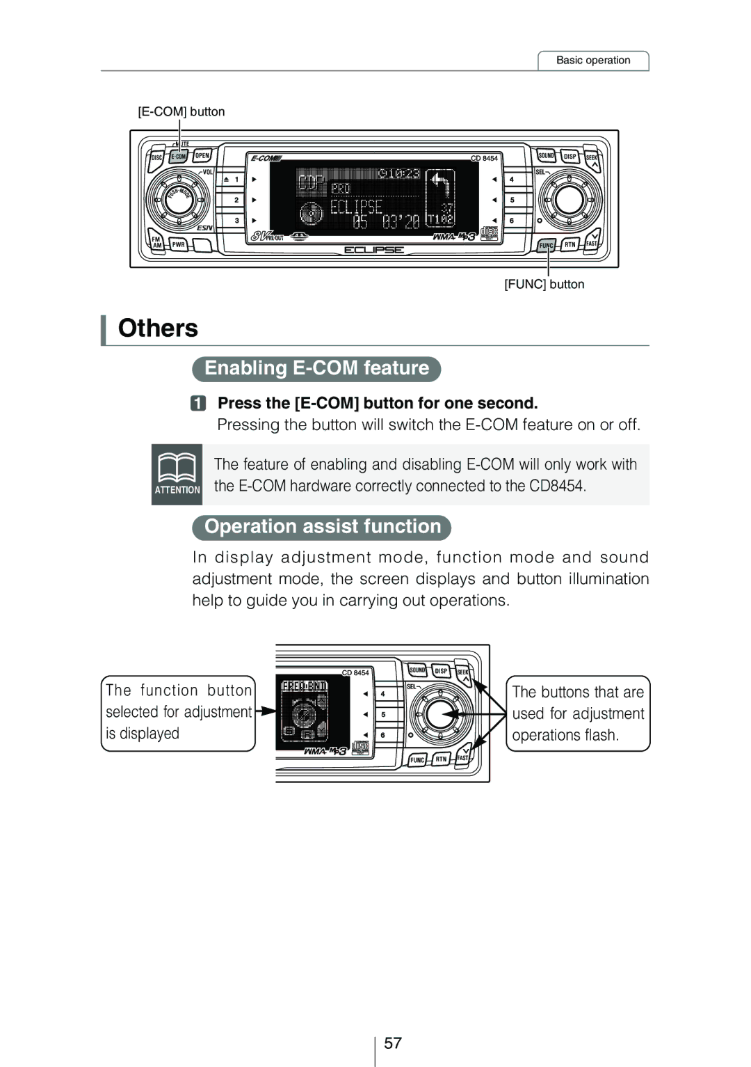 Eclipse - Fujitsu Ten CD8454 owner manual Others, Enabling E-COM feature, Operation assist function 