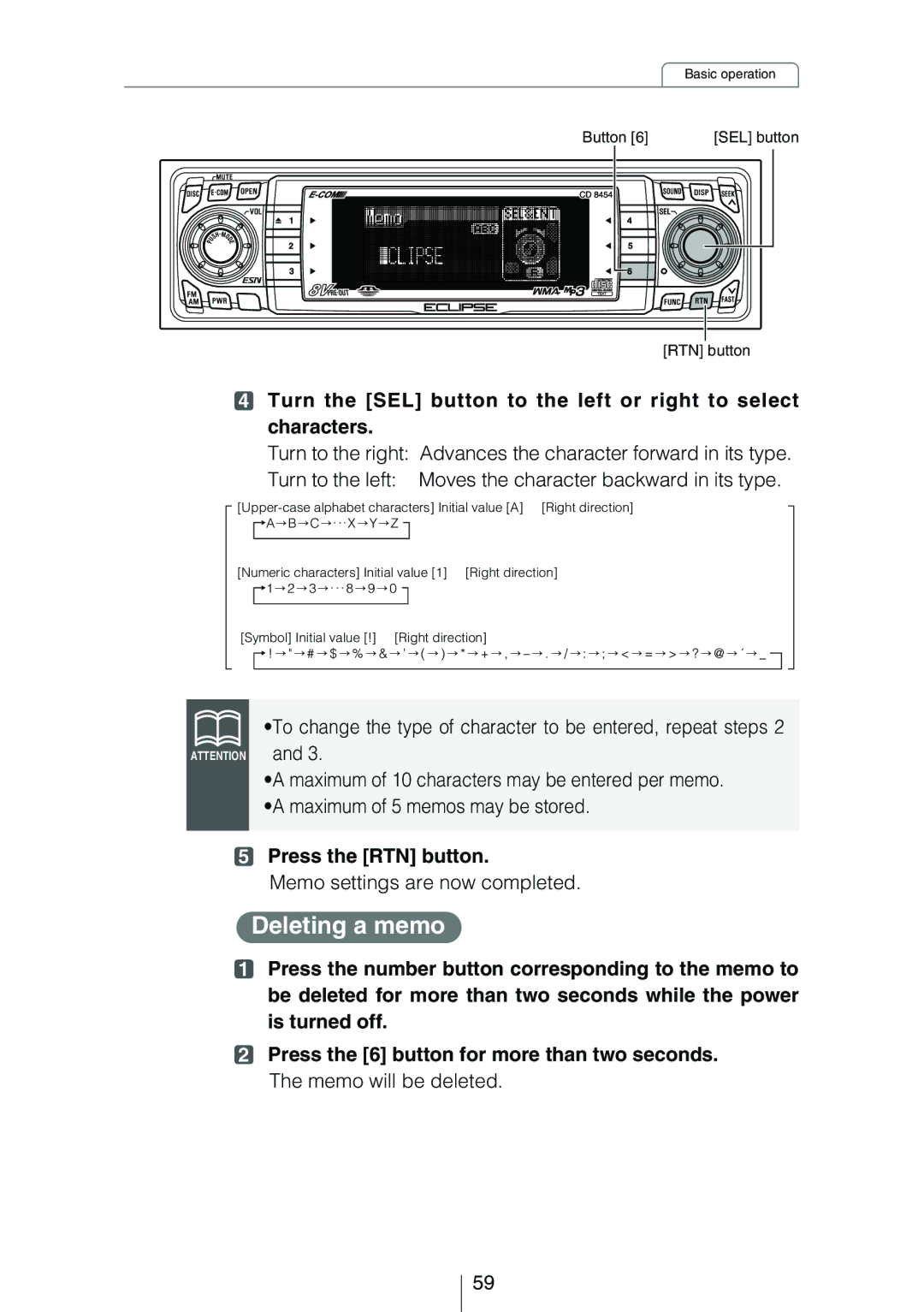 Eclipse - Fujitsu Ten CD8454 owner manual Deleting a memo, Memo settings are now completed 