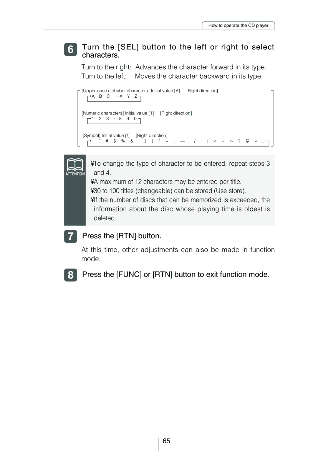 Eclipse - Fujitsu Ten CD8454 owner manual Press the RTN button, Press the Func or RTN button to exit function mode 