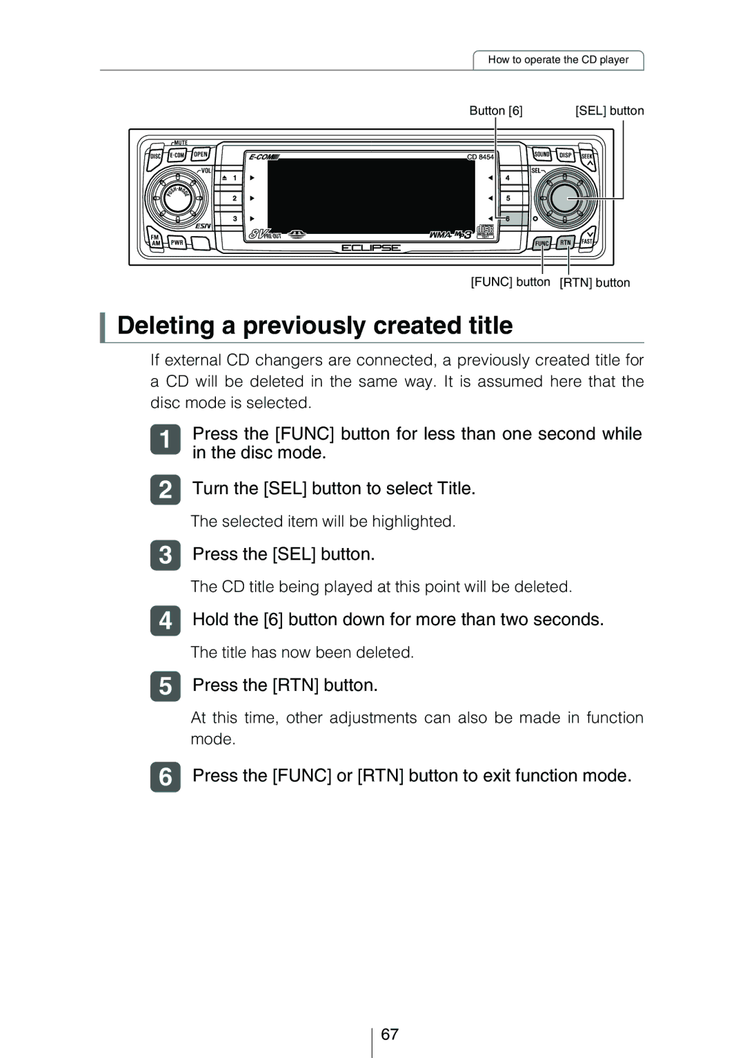 Eclipse - Fujitsu Ten CD8454 owner manual Button 