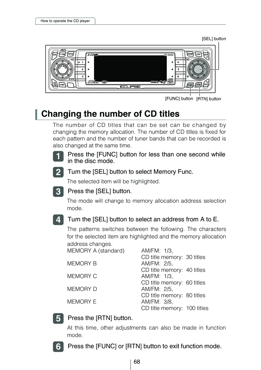 Eclipse - Fujitsu Ten CD8454 owner manual 