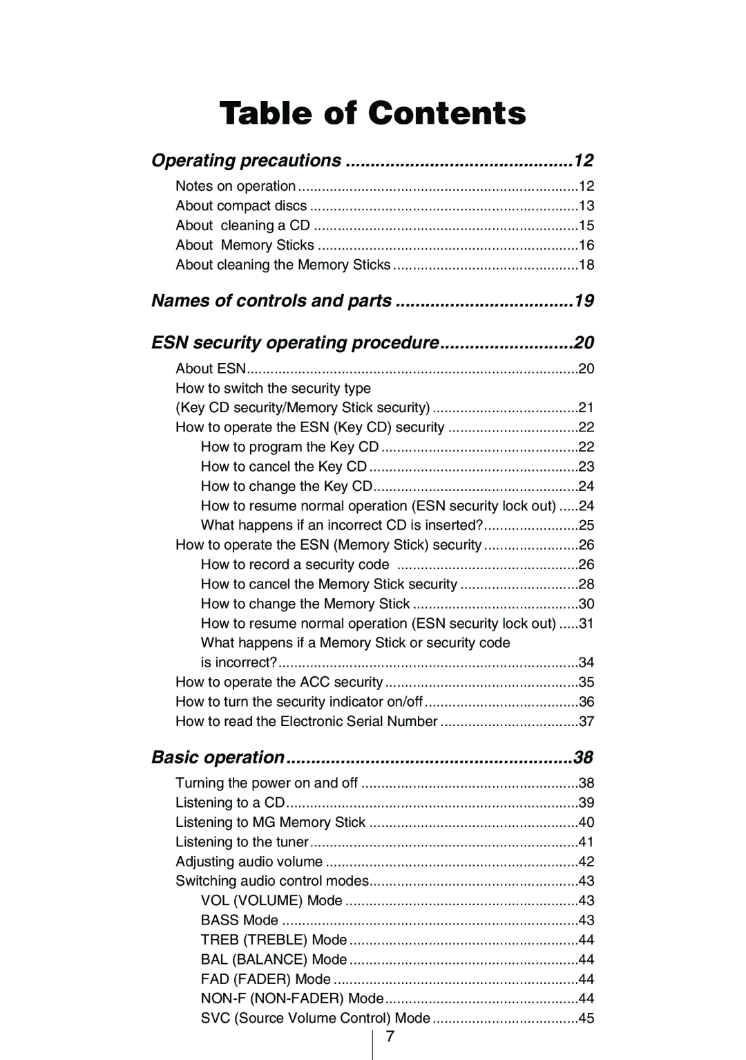 Eclipse - Fujitsu Ten CD8454 owner manual Table of Contents 