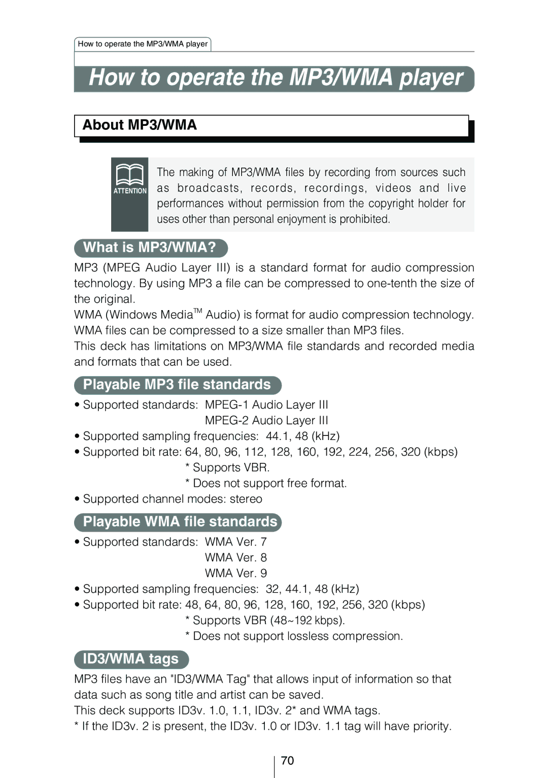 Eclipse - Fujitsu Ten CD8454 owner manual How to operate the MP3/WMA player, What is MP3/WMA?, Playable MP3 file standards 