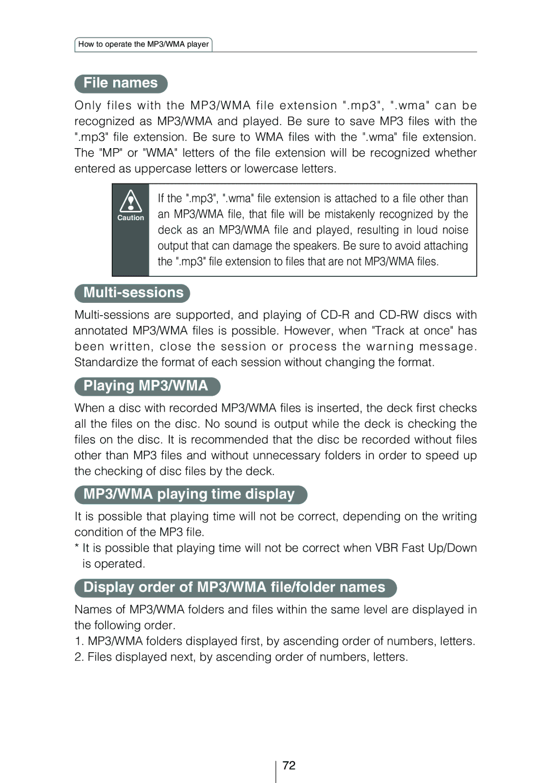 Eclipse - Fujitsu Ten CD8454 owner manual File names, Multi-sessions, Playing MP3/WMA, MP3/WMA playing time display 