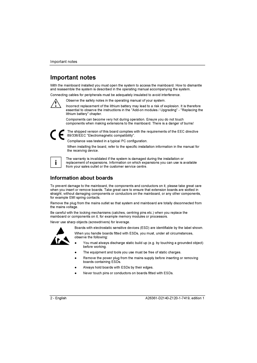 Eclipse - Fujitsu Ten D2140 technical manual Important notes, Information about boards 