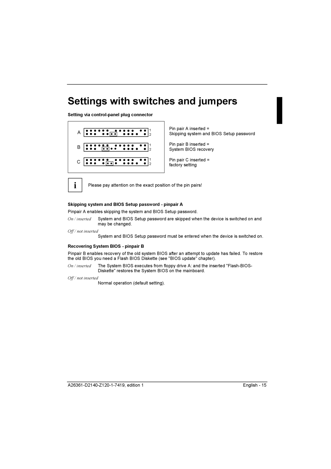 Eclipse - Fujitsu Ten D2140 technical manual Settings with switches and jumpers, Setting via control-panel plug connector 