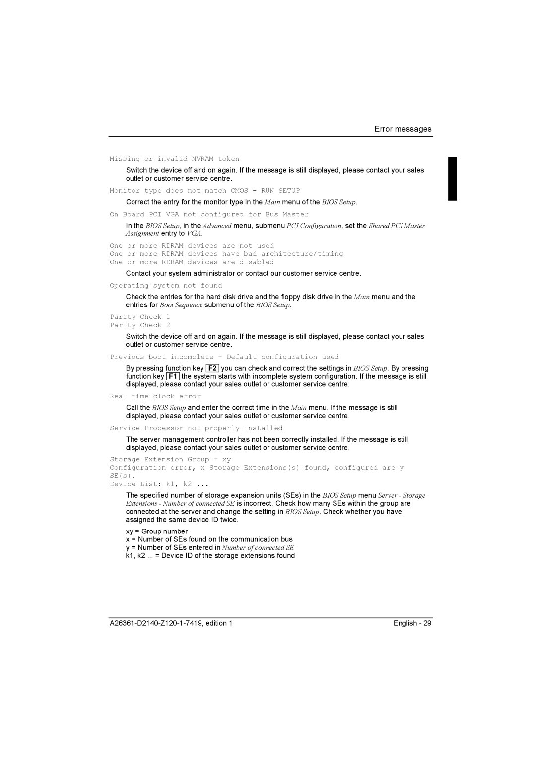 Eclipse - Fujitsu Ten D2140 technical manual Missing or invalid Nvram token 