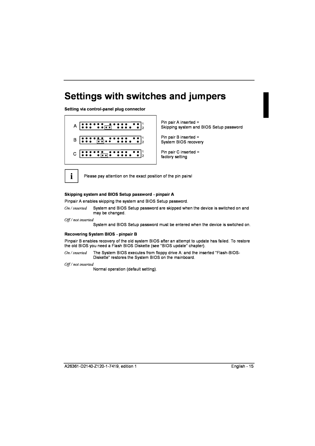 Eclipse - Fujitsu Ten D2140 technical manual Settings with switches and jumpers, Setting via control-panel plug connector 