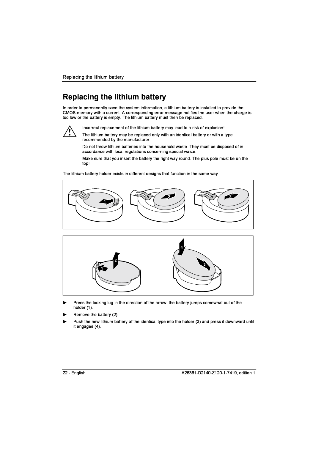 Eclipse - Fujitsu Ten D2140 technical manual Replacing the lithium battery 