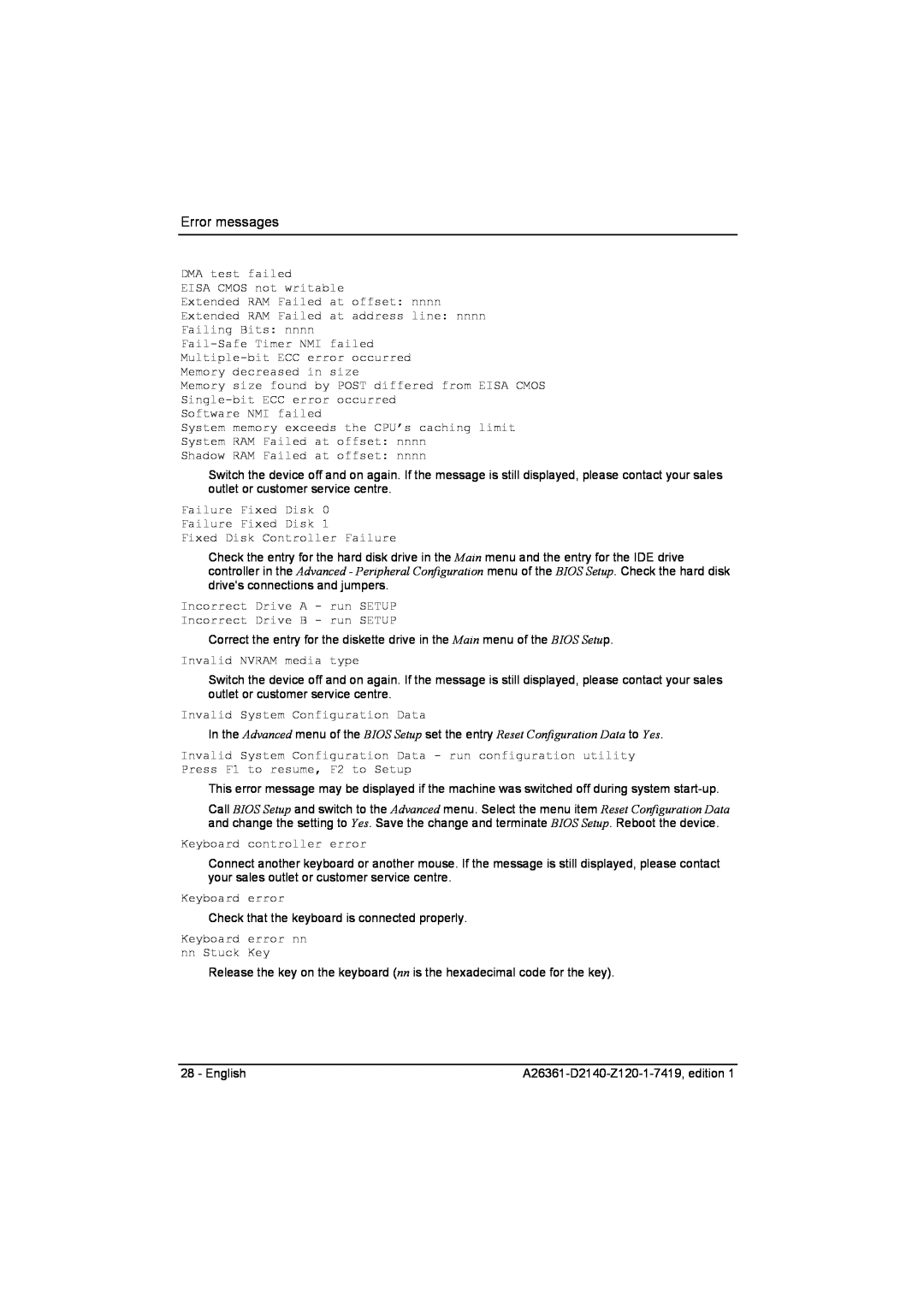 Eclipse - Fujitsu Ten D2140 technical manual Error messages 