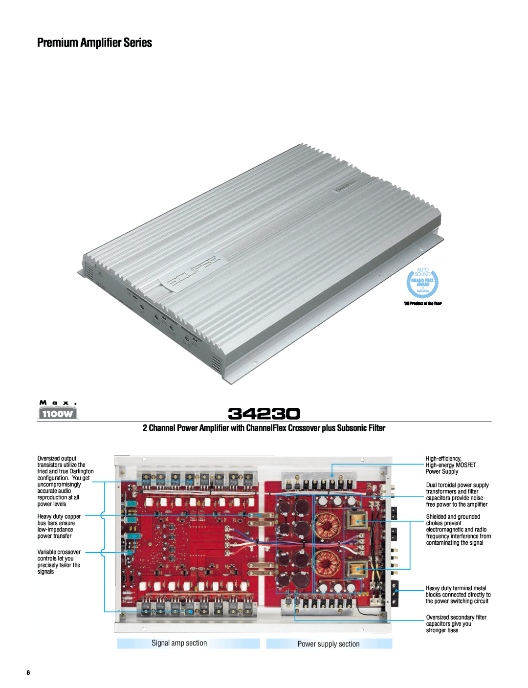Eclipse - Fujitsu Ten DA7232 manual 34230, Premium Amplifier Series, Signal amp section, Power supply section 