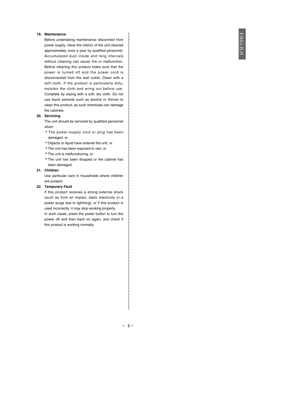 Eclipse - Fujitsu Ten Speaker 512 owner manual Maintenance, Servicing, Children, Temporary Fault 