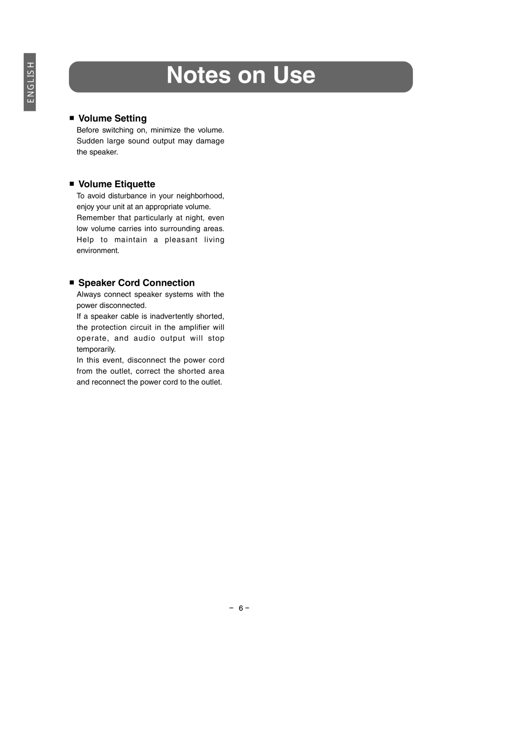 Eclipse - Fujitsu Ten Speaker 512 owner manual Volume Setting, Volume Etiquette, Speaker Cord Connection 