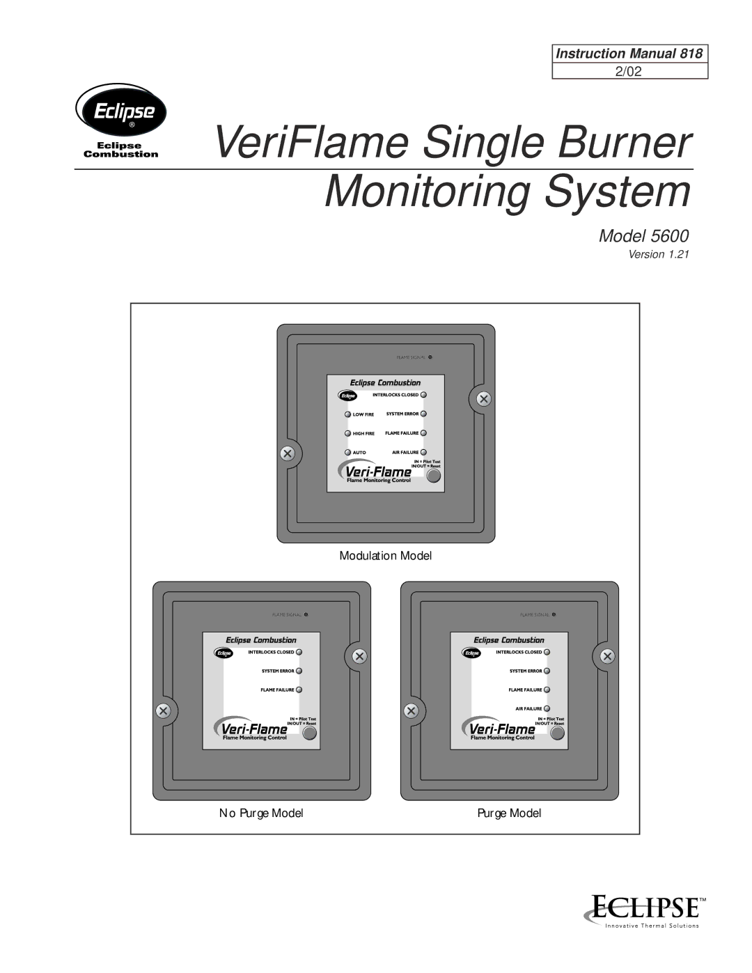 Eclipse Combustion VeriFlame Single Burner Monitoring System, 5600 instruction manual 