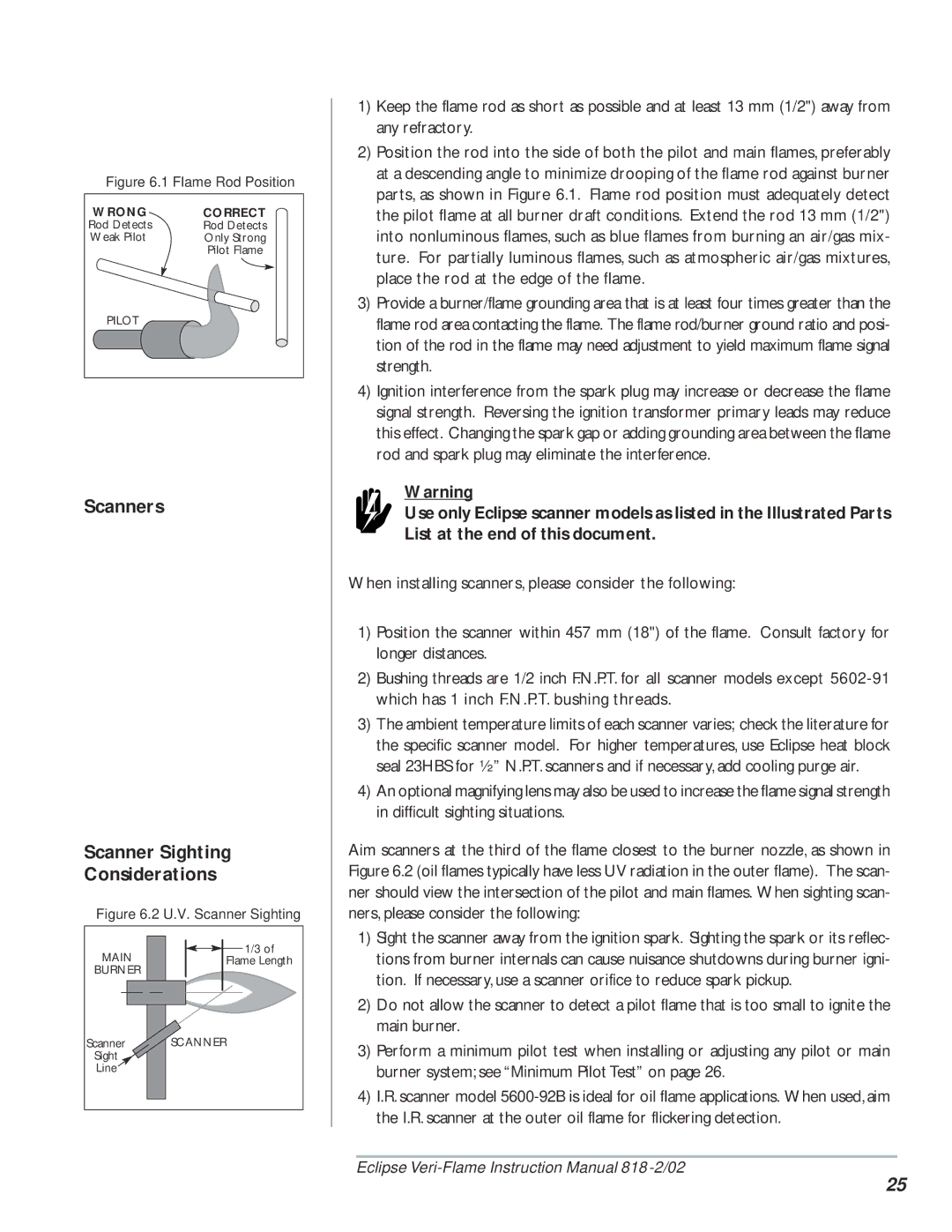 Eclipse Combustion VeriFlame Single Burner Monitoring System Scanners Scanner Sighting Considerations, Flame Rod Position 