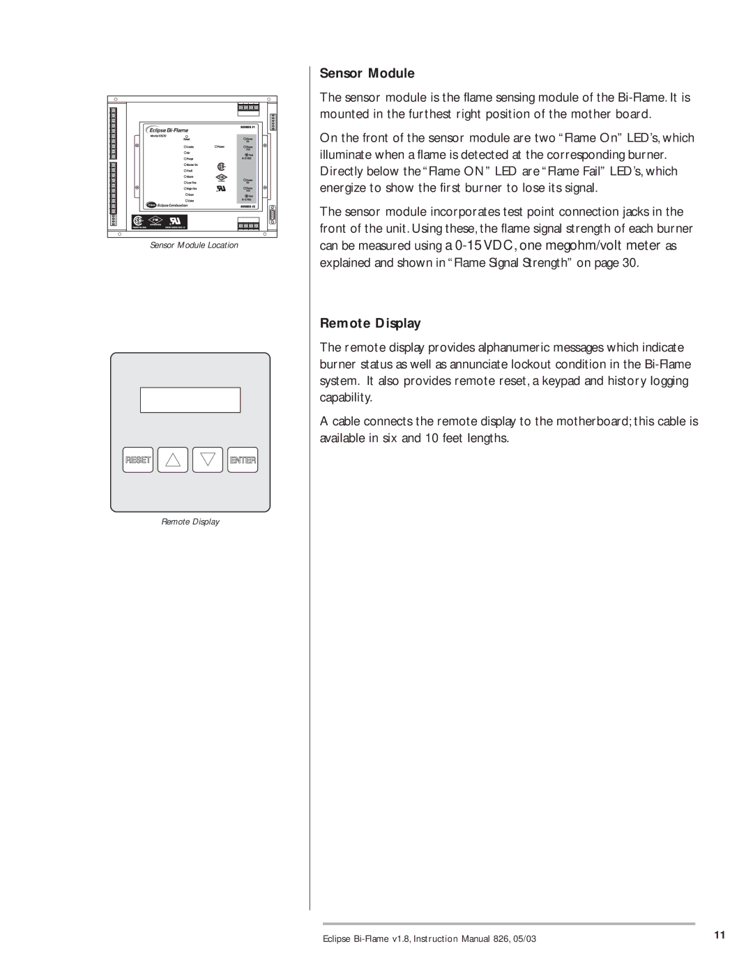 Eclipse Combustion 6500 instruction manual Sensor Module, Remote Display 